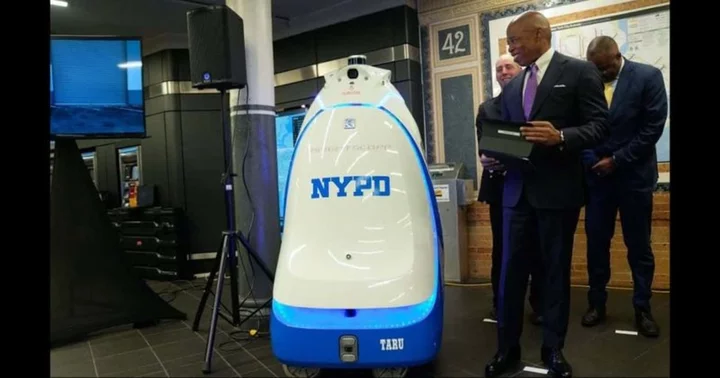 Internet reminds Eric Adams of 2017's 'sucidal robot' as he unveils 400 pound robocop for Times Square subway