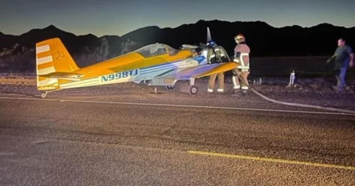 Pilot lands in Arizona desert after plane's engine bursts into flames due to mechanical failure