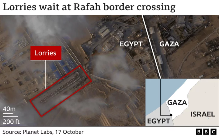 Aid delivery waits to enter Gaza from Egypt at Rafah crossing